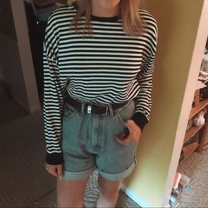 black and white striped long sleeve tee